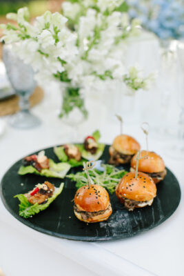 braised beef slider and teriyaki chicken lettuce cups scaled