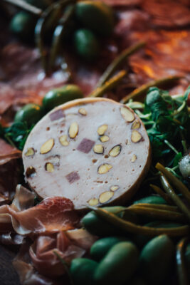 chicken terrine on charcuterie board scaled