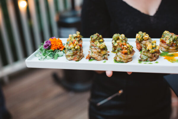 jerk prawns with chimichurri and avocado corn salsa scaled