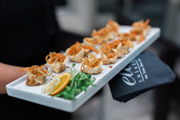 pork dumplings with daikon carrot slaw