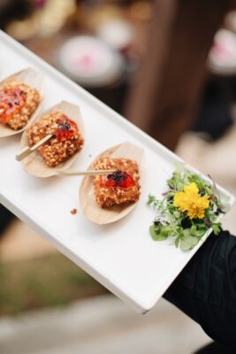 sesame crusted fried haloumi with red pepper jelly scaled